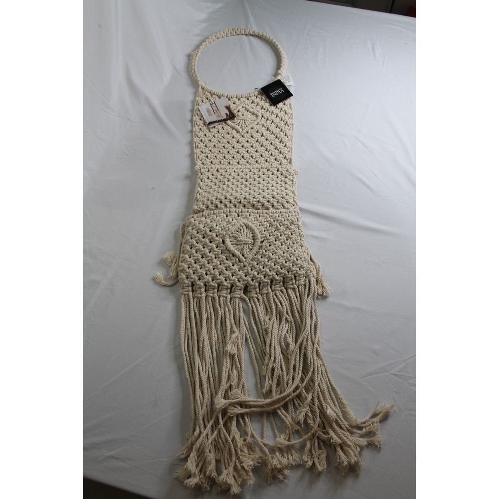 Macrame Mail Organizer Wall Mounted, Handmade Hanging Woven Basket for Boho H...